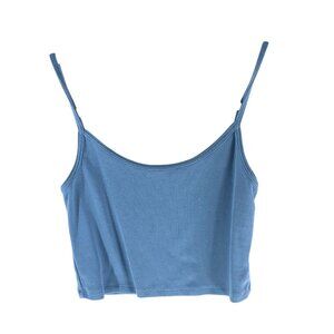 Brandy Melville Blue Ribbed Spaghetti Strap Crop Top Nylon Blend One Size Italy